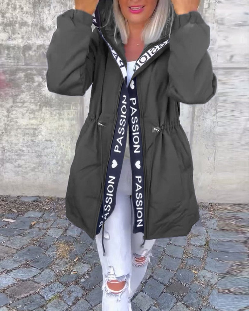 Women's Hood-Detail Mid-Length Parka Coat – Gray