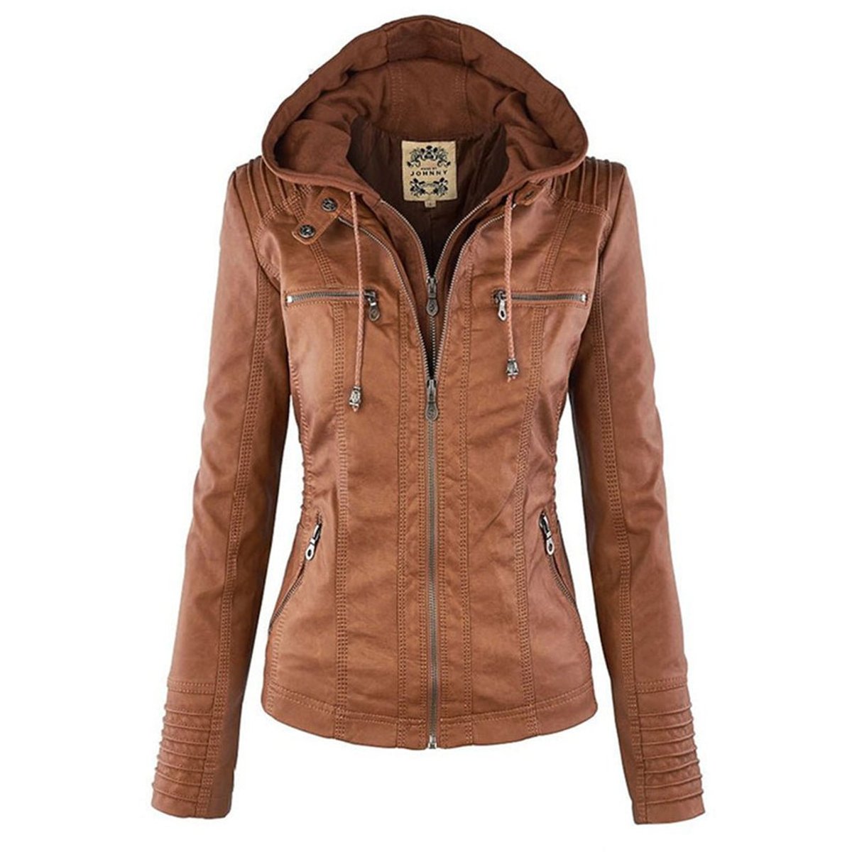 Women's Hood-Detail Leather-Look Moto Coat – view 4