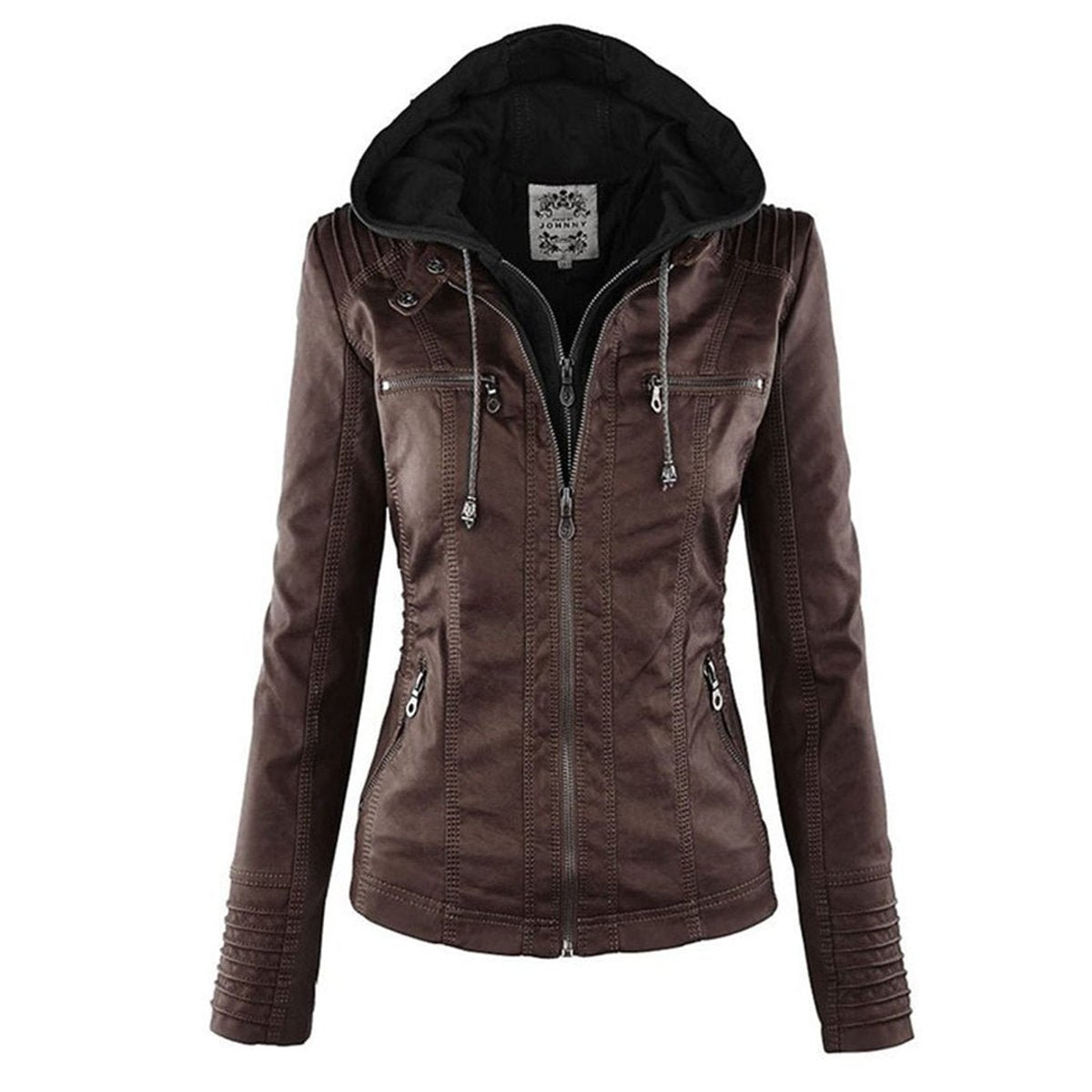 Women's Hood-Detail Leather-Look Moto Coat – view 6