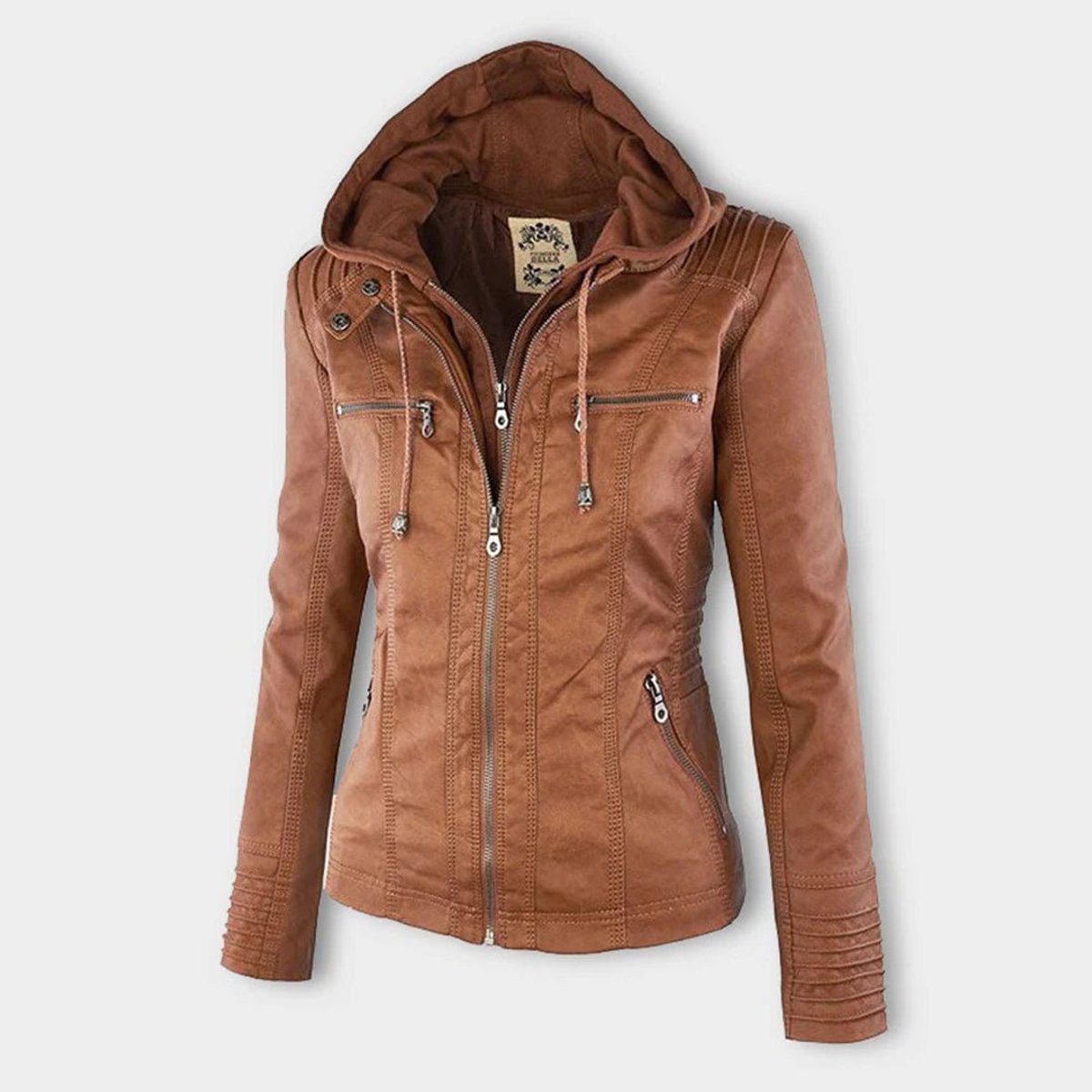 Women's Hood-Detail Leather-Look Moto Coat – view 7