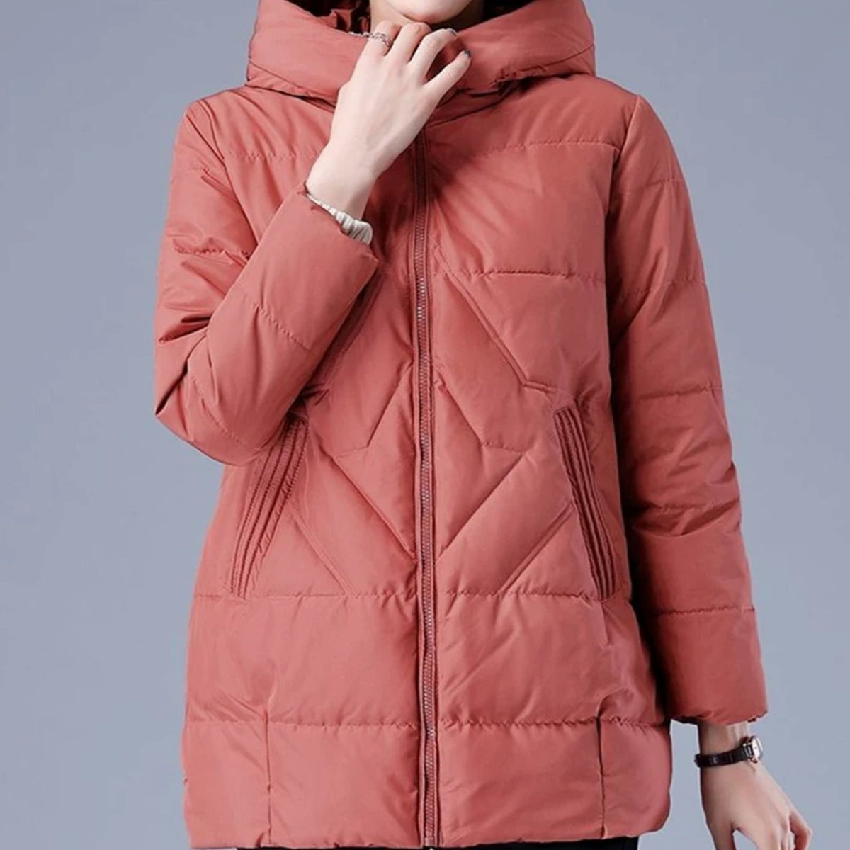 Women's Mid-Length Quilted Coat – Pink
