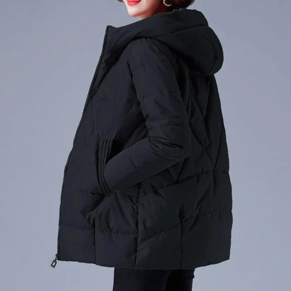 Women's Mid-Length Quilted Coat – Black