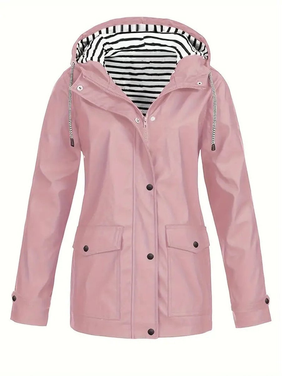 Women's Hood-Detail Weatherproof Full-Zip Rain Coat – Pink