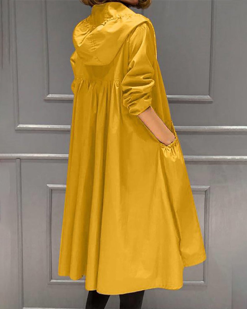 Women's Hood-Detail Weatherproof Long Trench Coat – Yellow