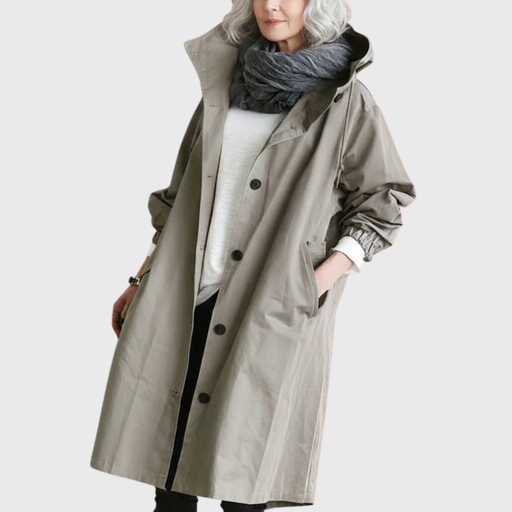 Women's Hood-Detail Weatherproof Trench Coat – Gray