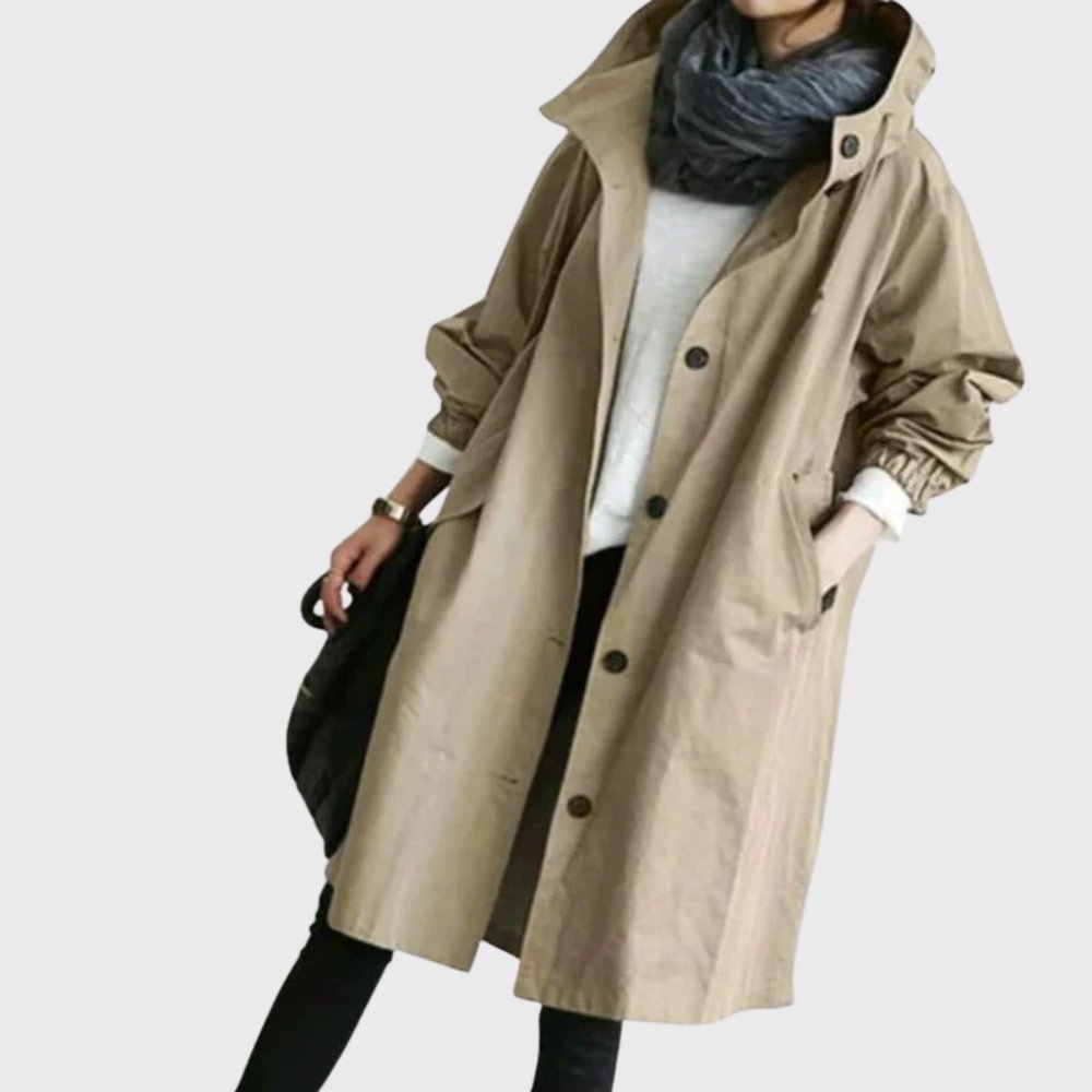 Women's Hood-Detail Weatherproof Trench Coat – Brown