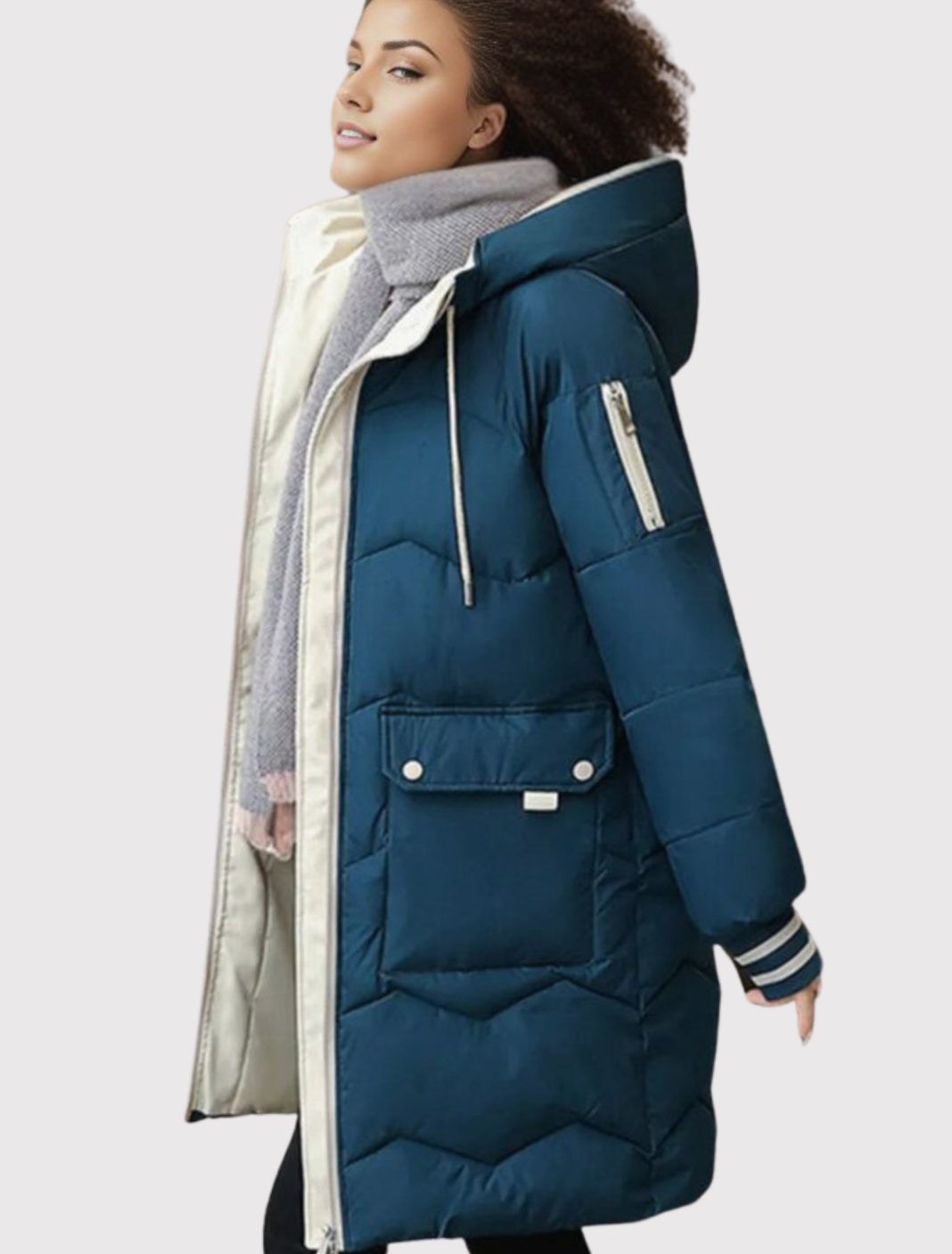 Women's Thermal-Lined Hood-Detail Mid-Length Puffer Coat – Blue