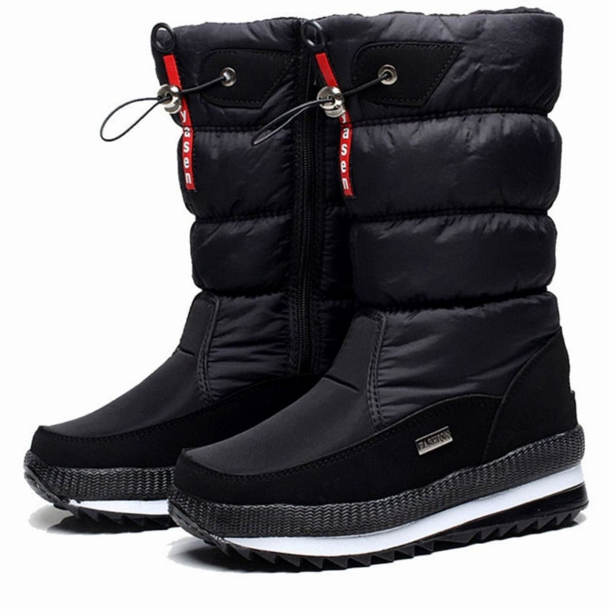 Women's Thermal-Lined Mid-Calf Side-Zip Snow Boots – Black