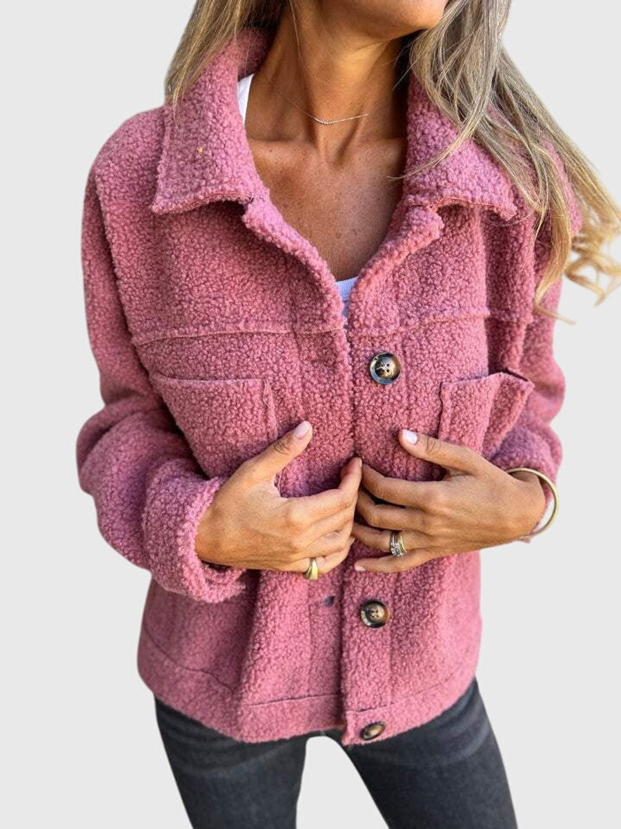Women's Sherpa Fleece Button-Front Jacket for Winter – Pink