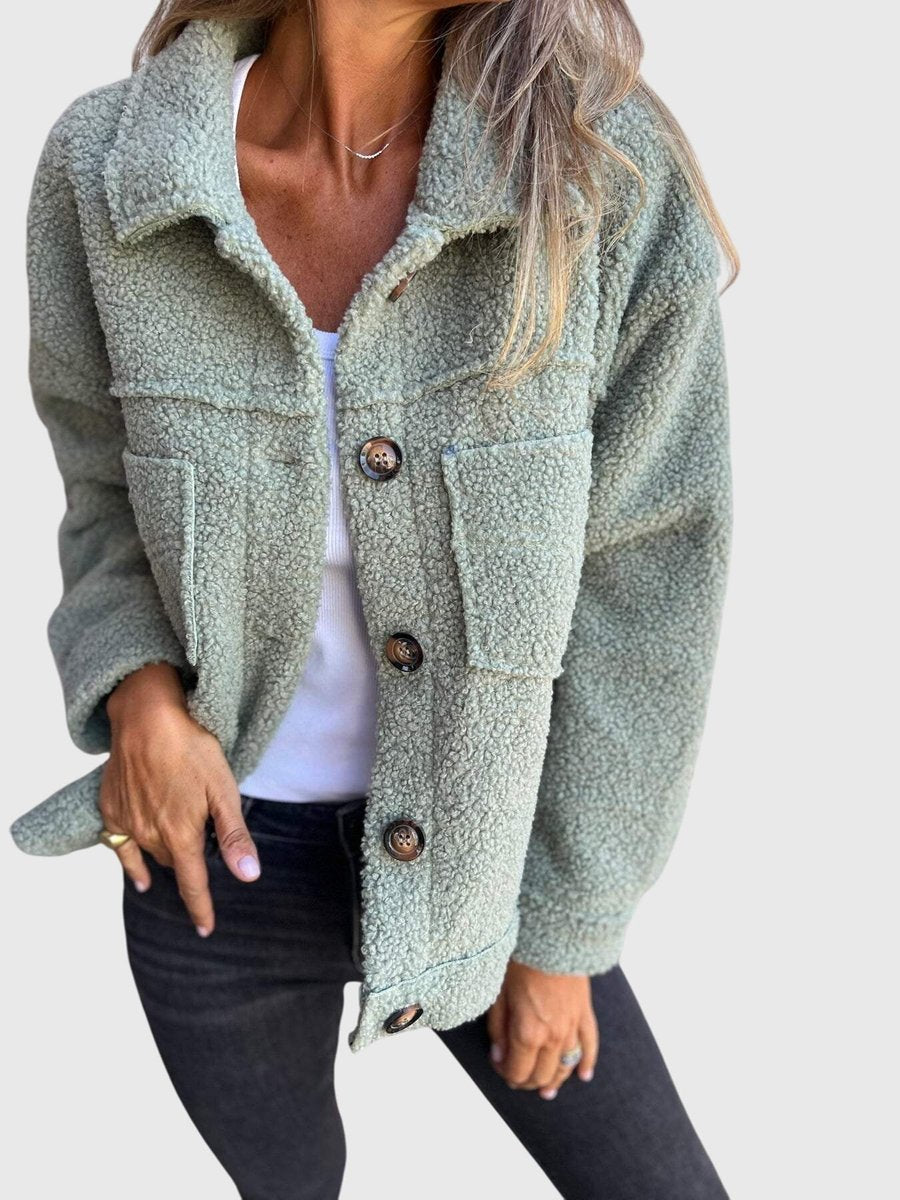 Women's Sherpa Fleece Button-Front Jacket for Winter – Green