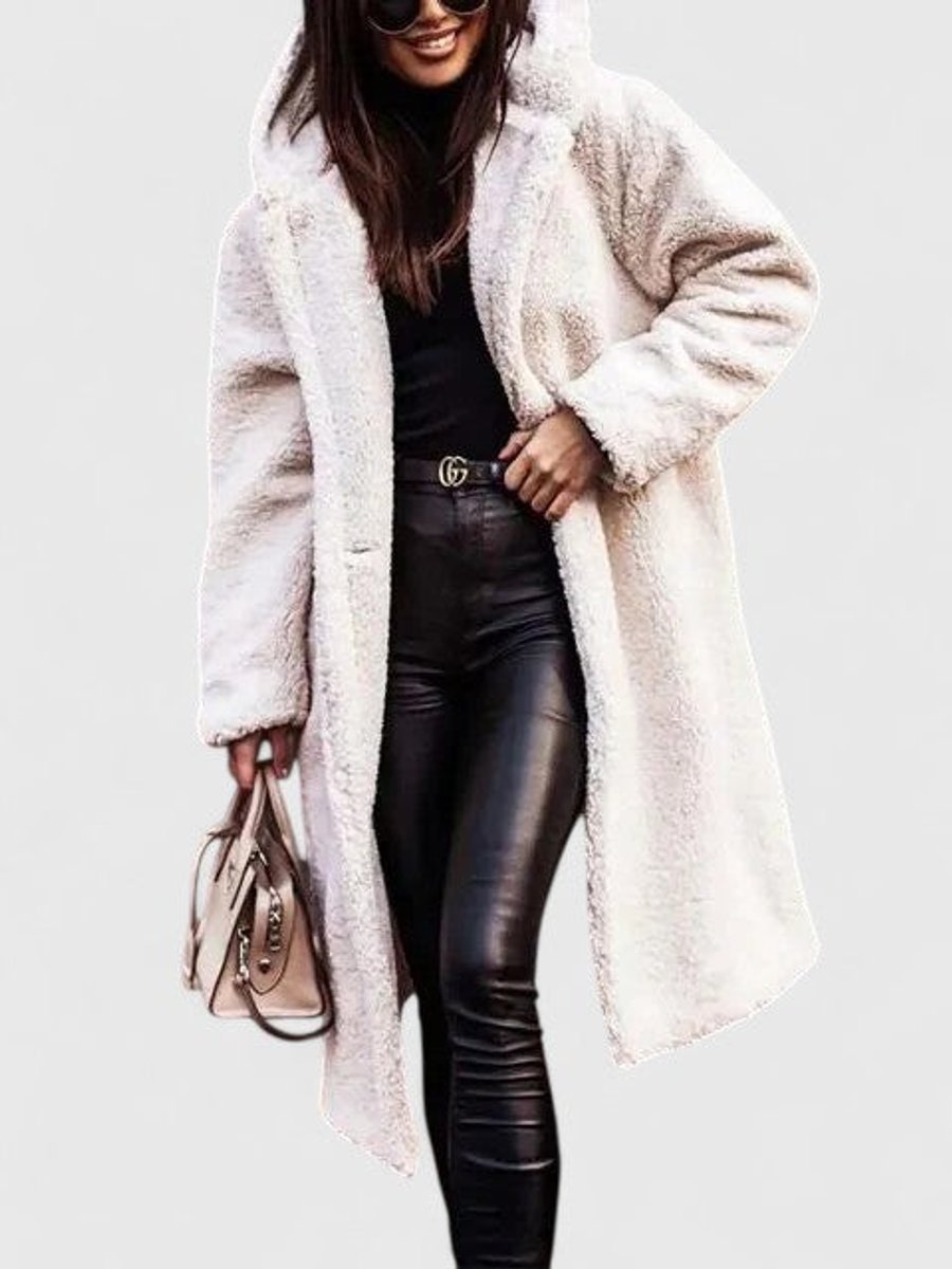 Women's Relaxed-Fit Teddy Fleece Coat – White