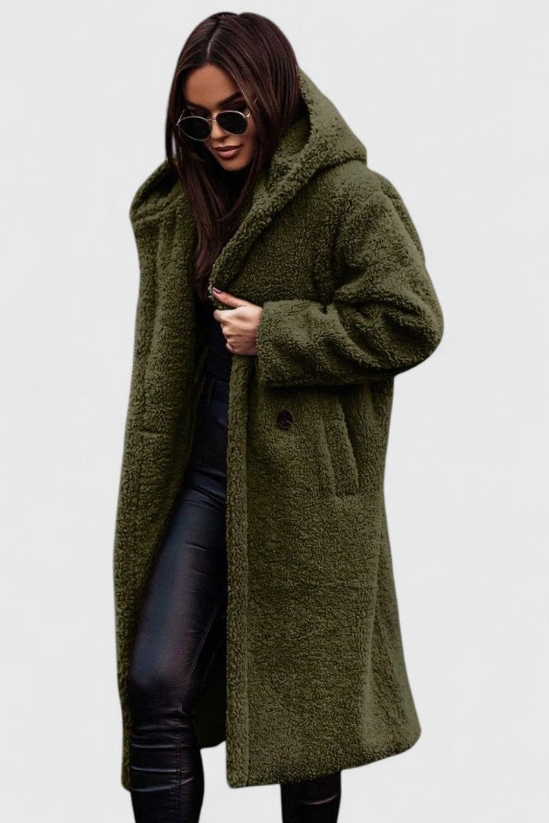 Women's Relaxed-Fit Teddy Fleece Coat – Green
