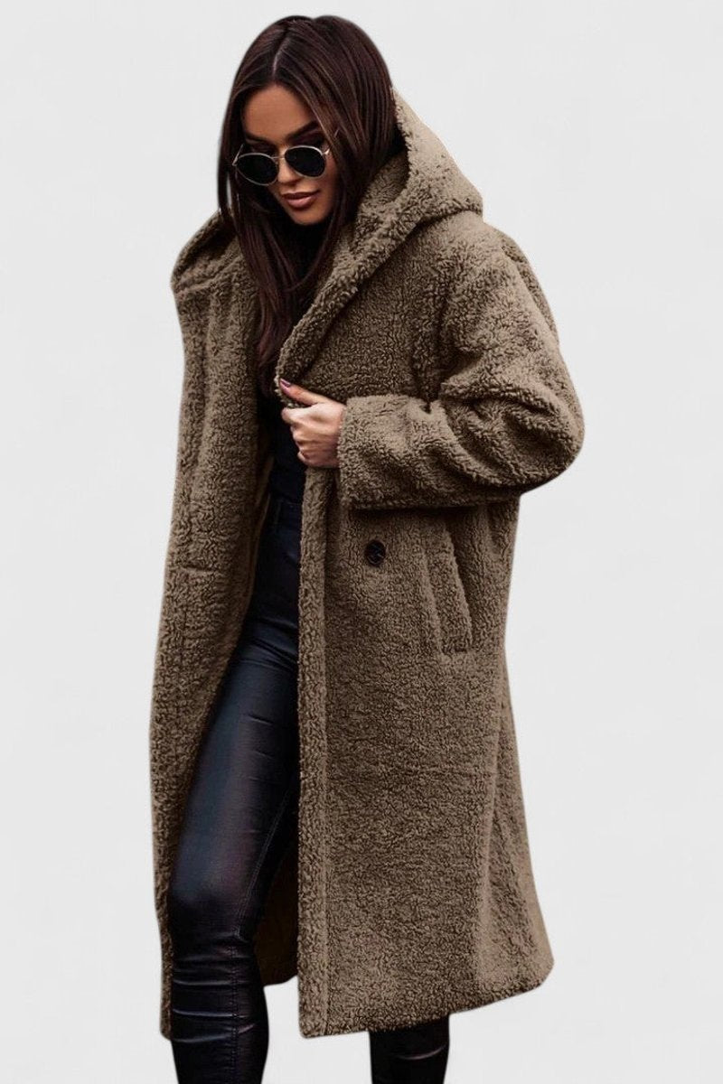 Women's Relaxed-Fit Teddy Fleece Coat – Khaki