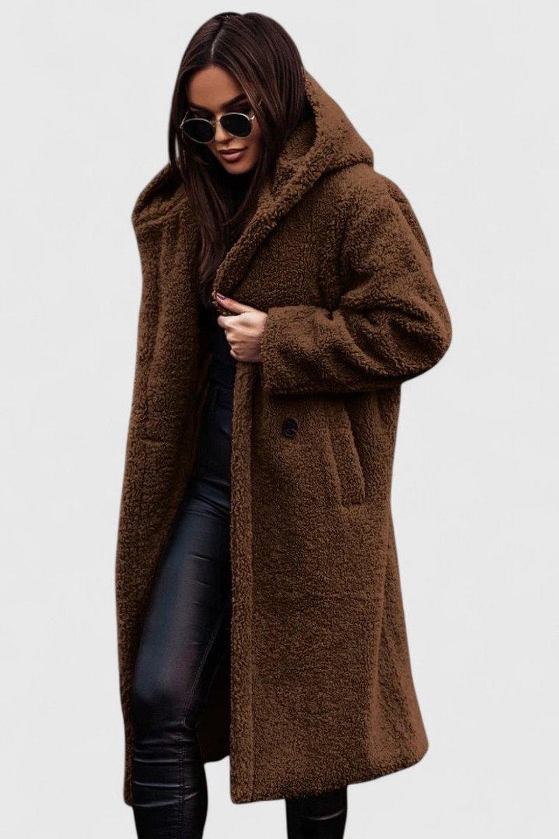 Women's Relaxed-Fit Teddy Fleece Coat – Brown
