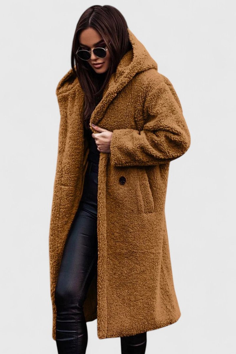 Women's Relaxed-Fit Teddy Fleece Coat – Light Brown