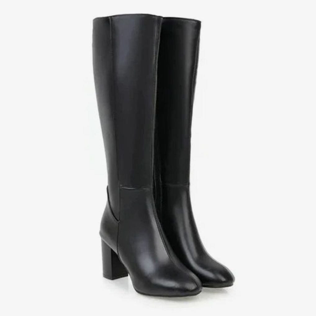 Women's Knee-High Block-Heel Side-Zip Boots for Evening Wear – Black