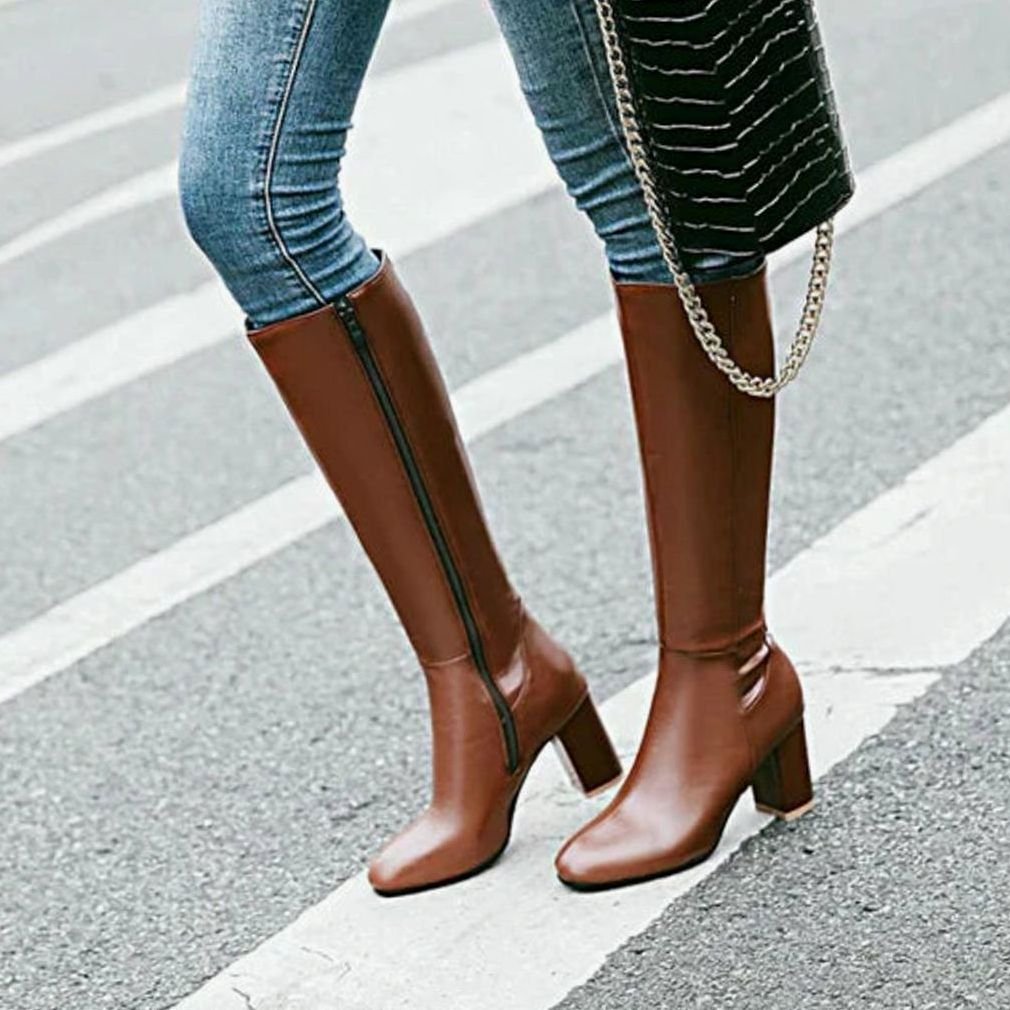 Women's Knee-High Block-Heel Side-Zip Boots for Evening Wear – view 6