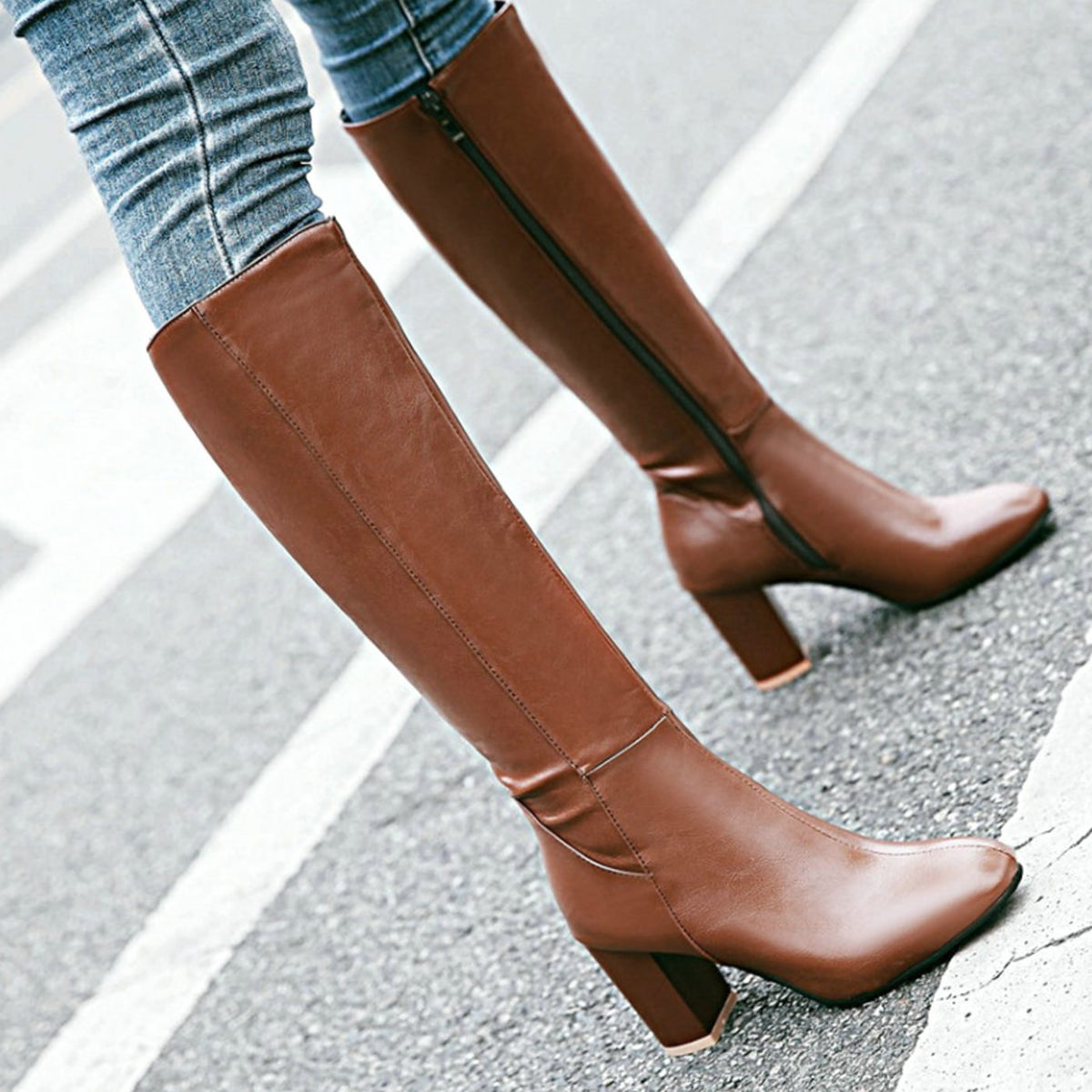 Women's Smooth Leather-Look Knee-High Boots – view 3