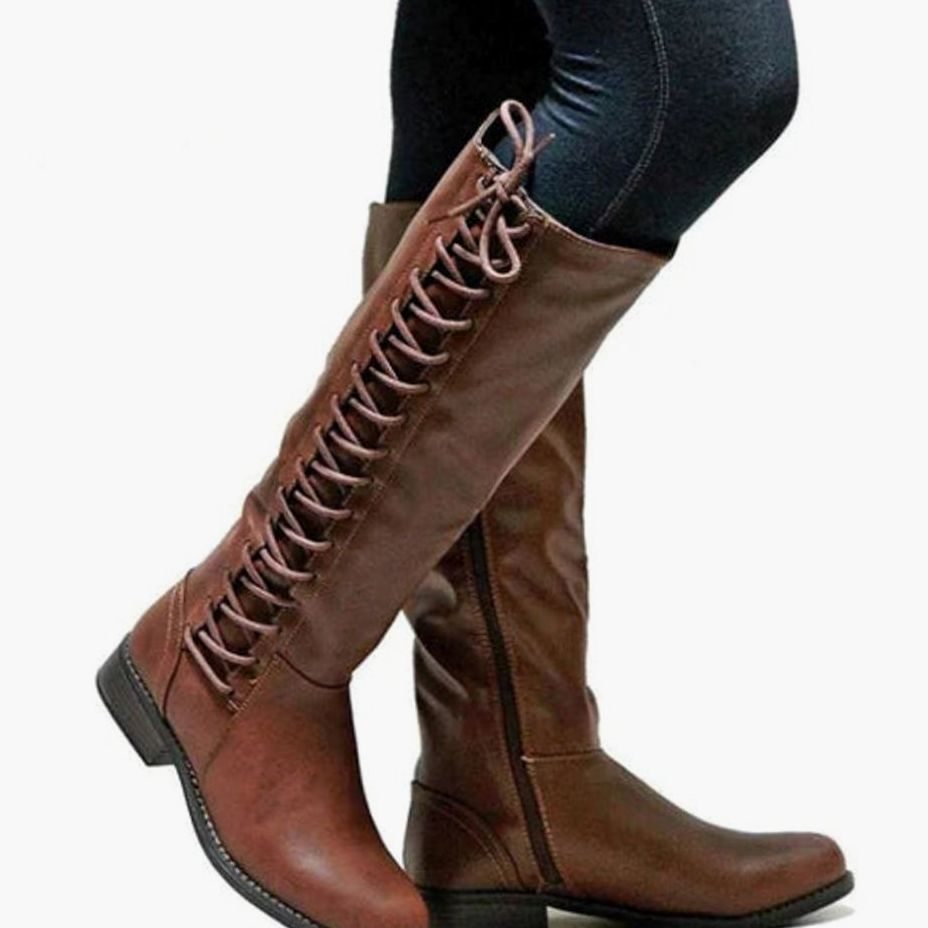 Women's Knee-High Laced Side-Zip Riding Boots – Dark Brown