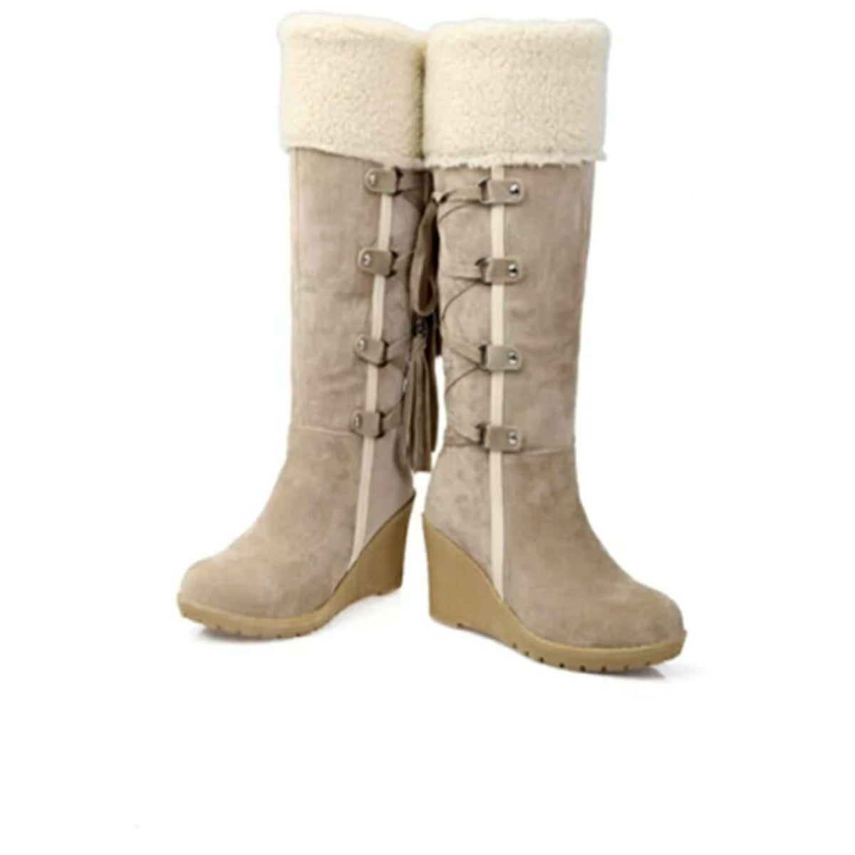 Women's Knee-High Wedge-Heel Cold-Weather Boots – Black