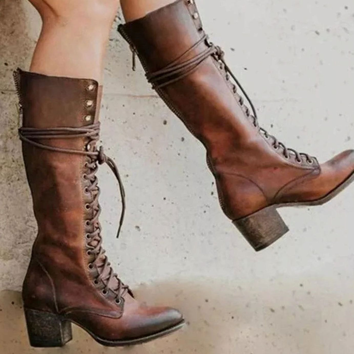 Women's Eyelet-Lace Leather-Look Knee-High Boots – view 3