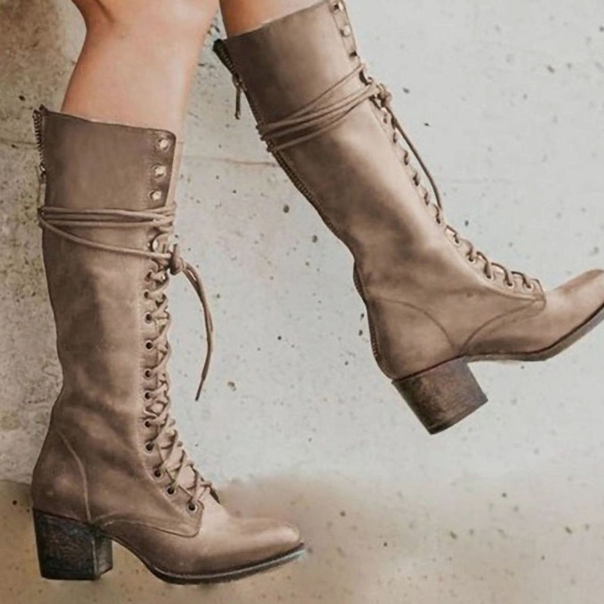 Women's Eyelet-Lace Leather-Look Knee-High Boots – view 5