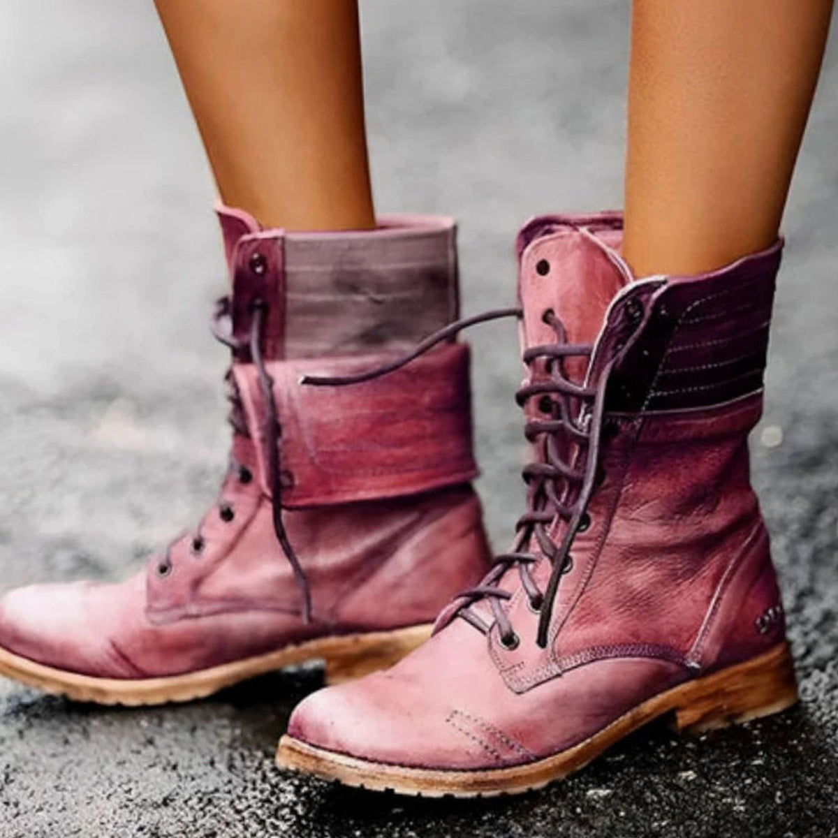 Women's Distressed Foldover Cuff Combat Boots for Weekends – view 1