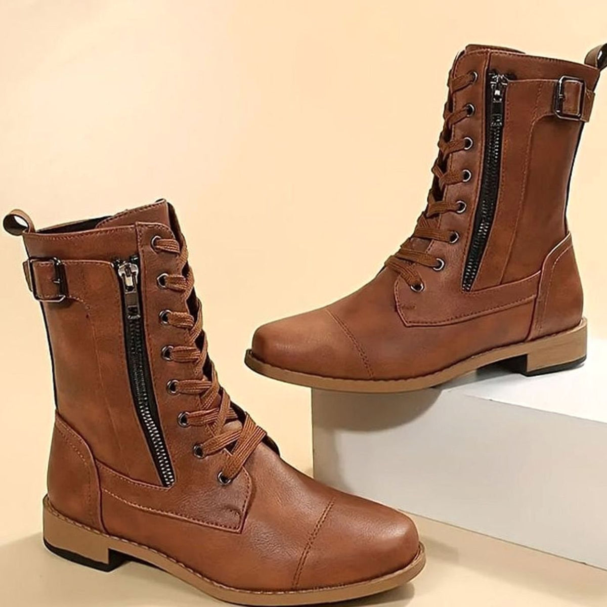 Women's Mid-Calf Leather-Look Combat Boots – view 1