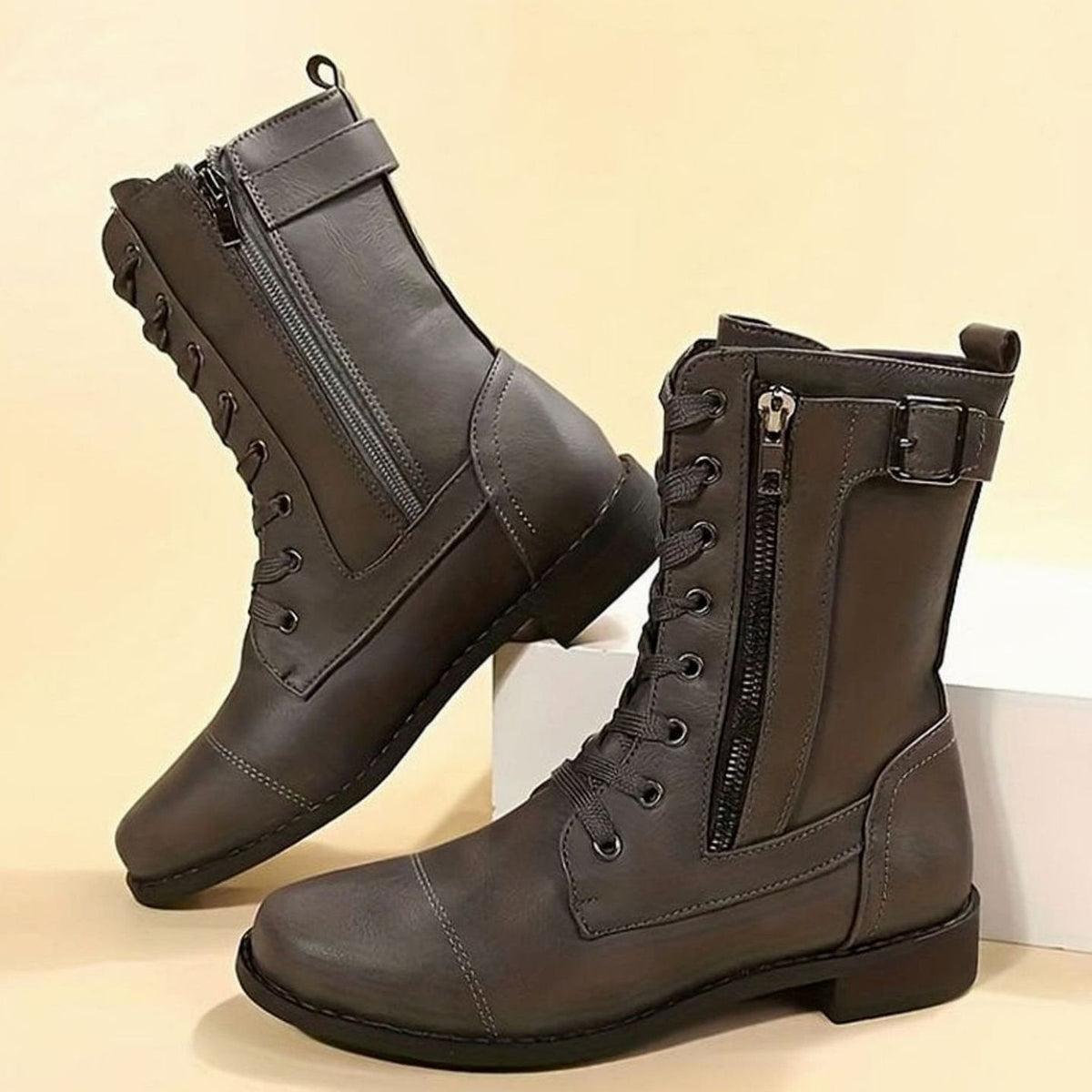 Women's Mid-Calf Leather-Look Combat Boots – view 2