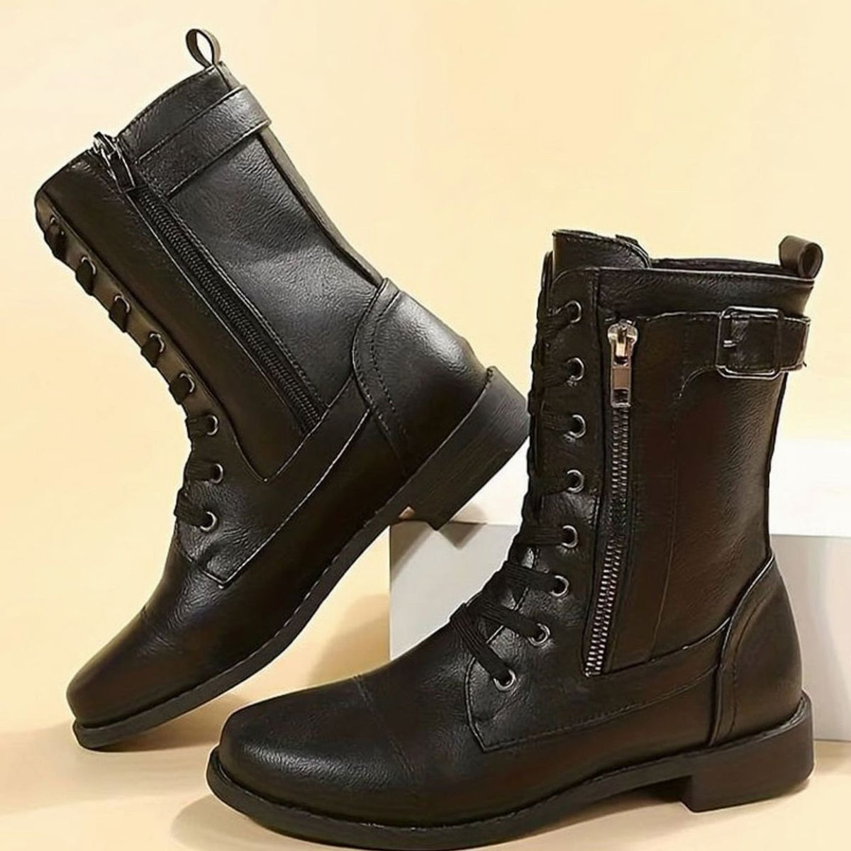 Women's Mid-Calf Leather-Look Combat Boots – view 3
