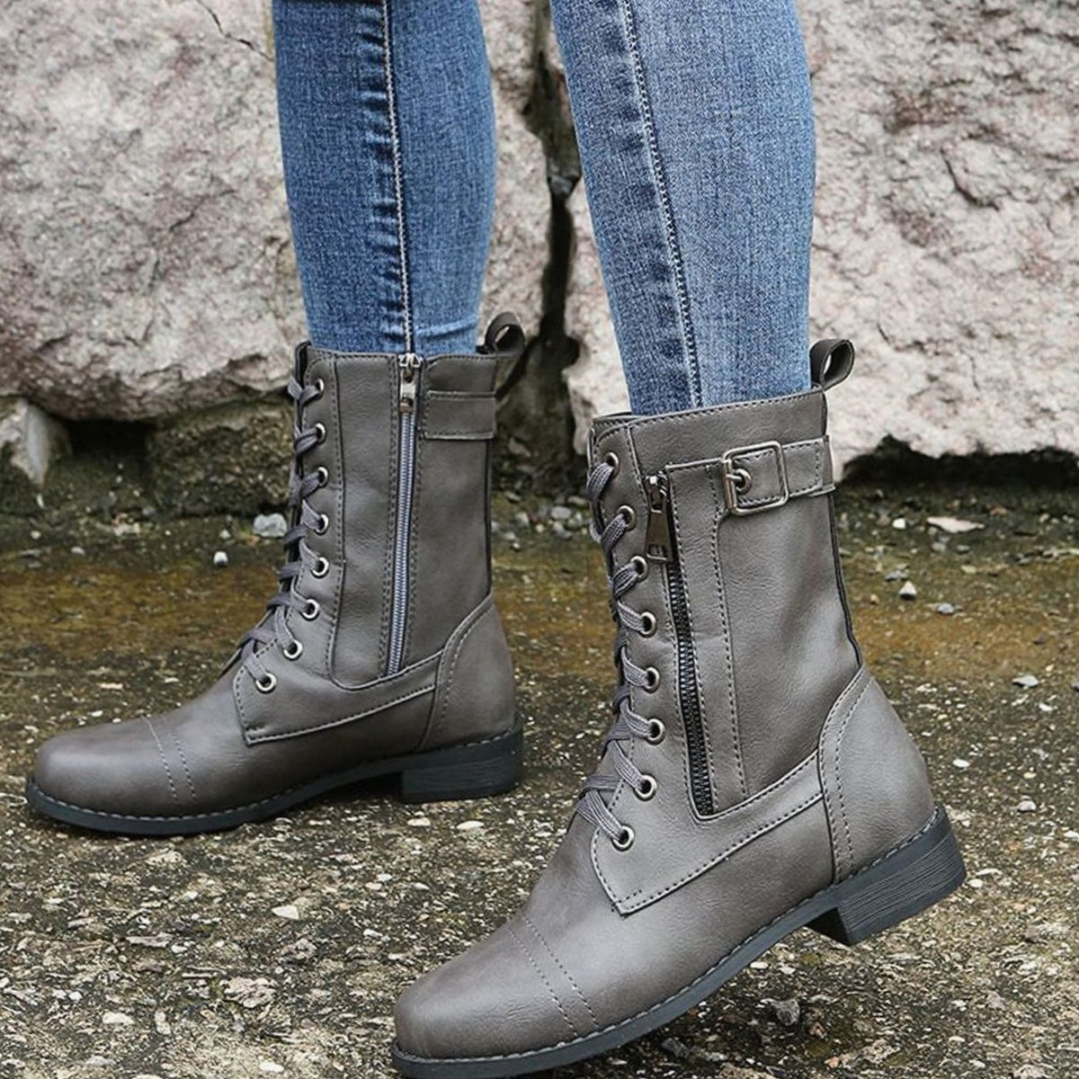 Women's Mid-Calf Leather-Look Combat Boots – view 4