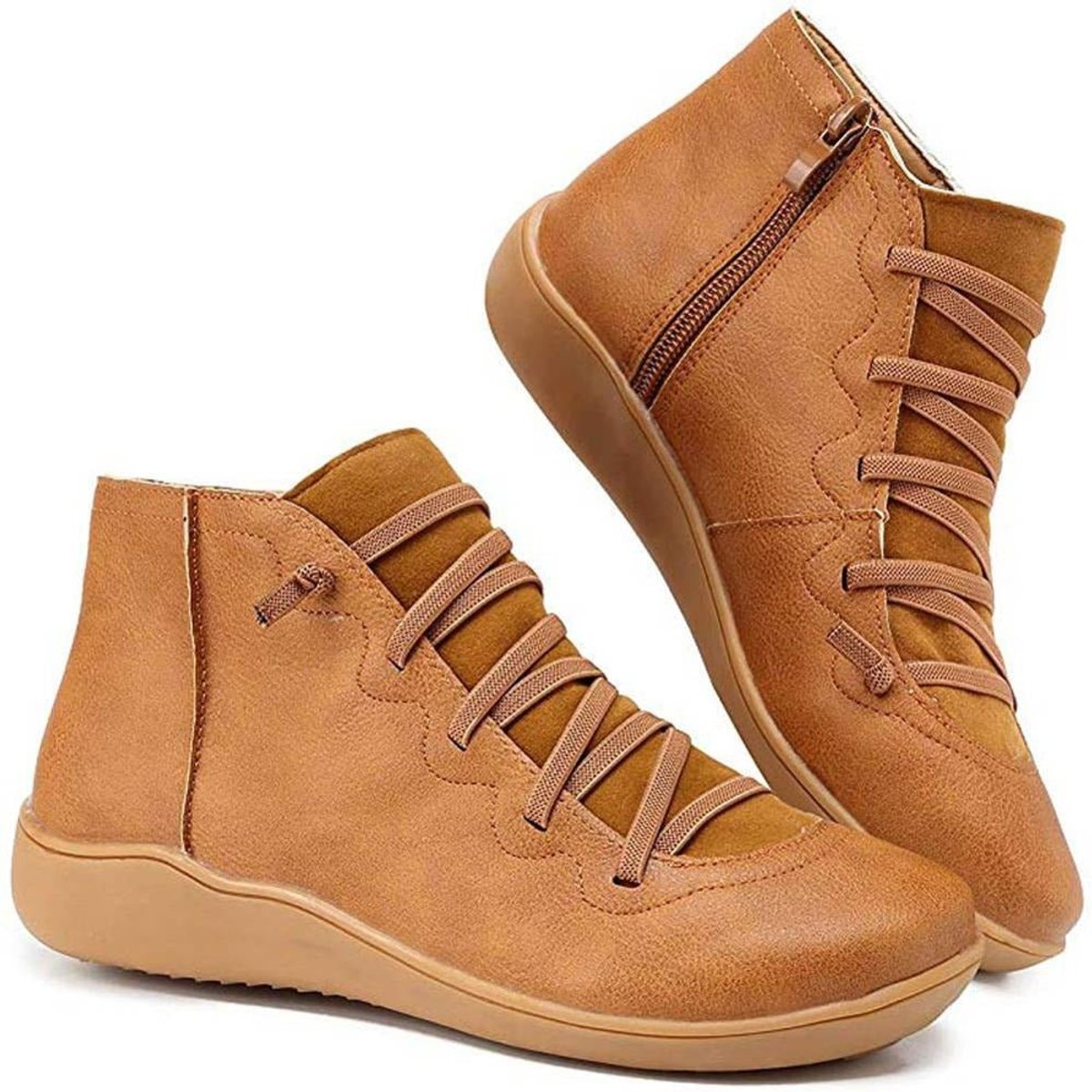Women's Laced Side-Zip Leather Booties – Brown