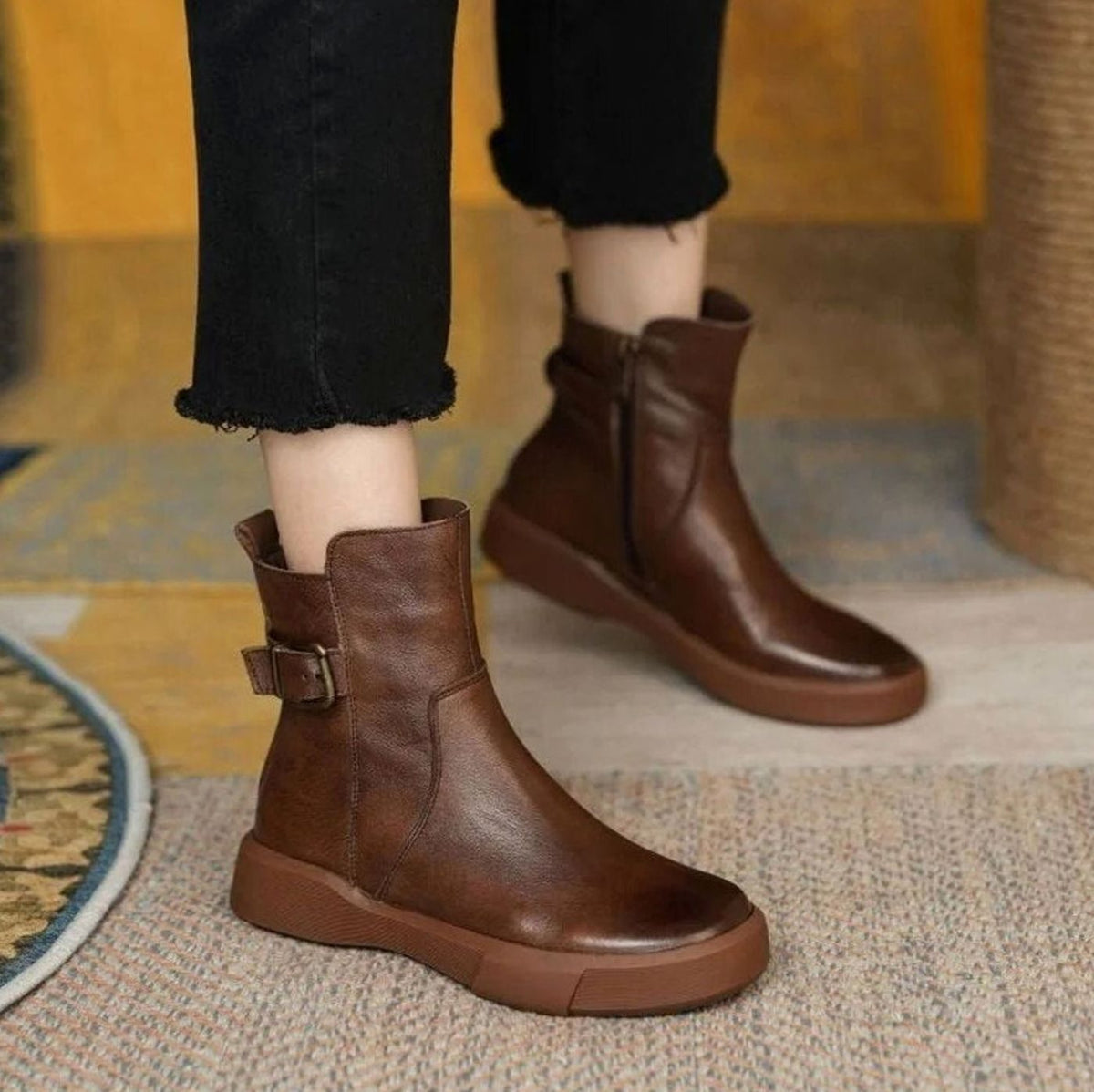 Women's Leather Buckle-Detail Platform-Sole Booties – view 3