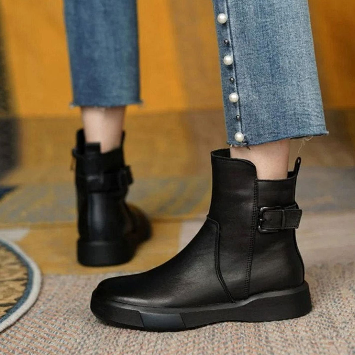 Women's Leather Buckle-Detail Platform-Sole Booties – view 4