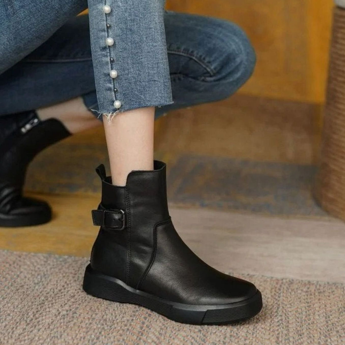 Women's Leather Buckle-Detail Platform-Sole Booties – view 5