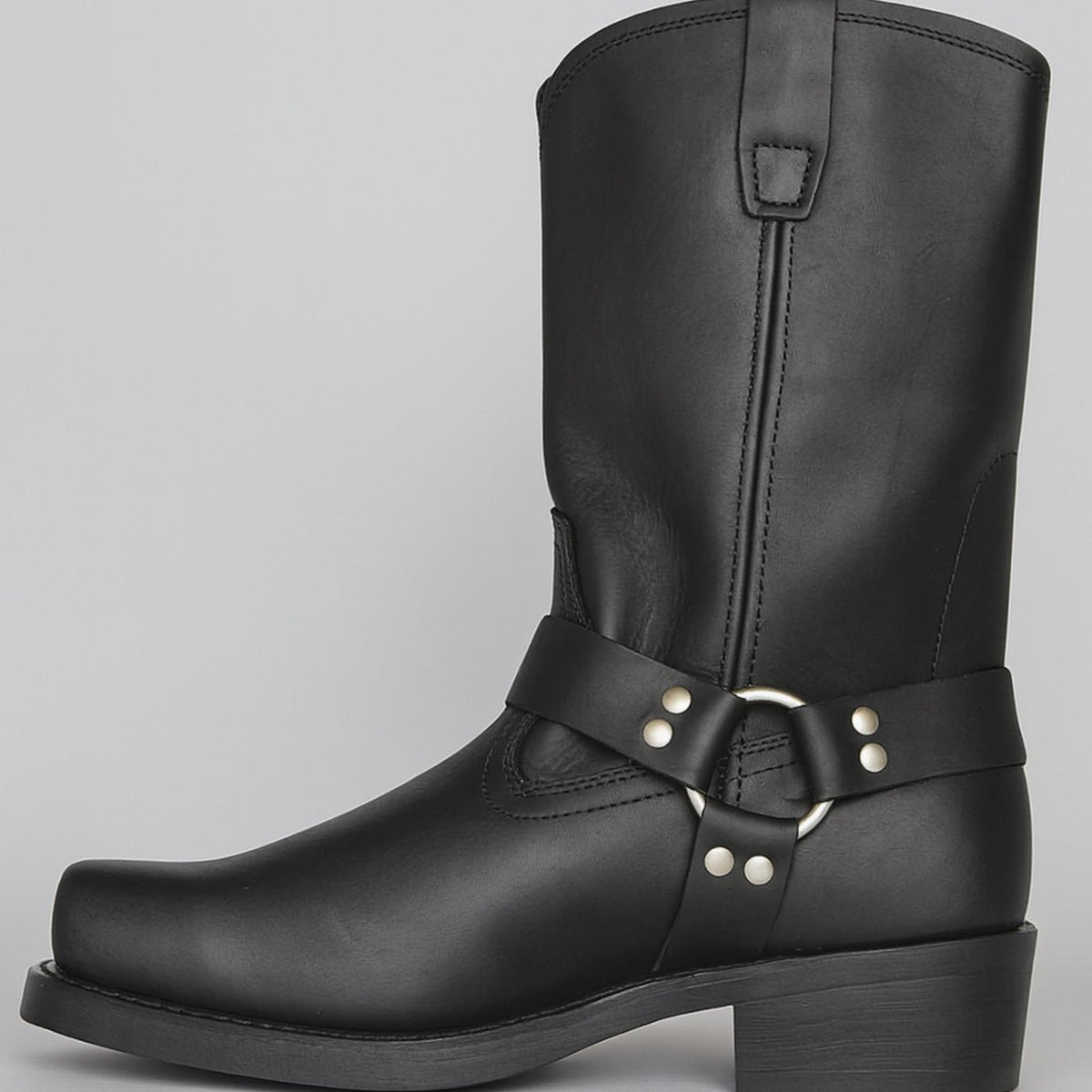 Women's Square-Toe Leather Western Harness Boots for Winter – Black