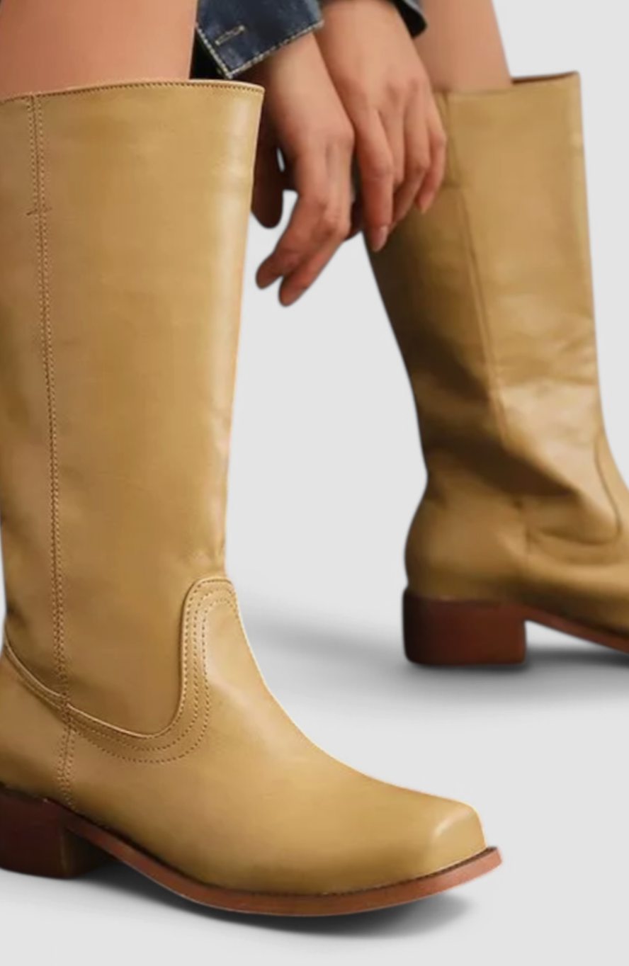Women's Smooth Leather Stacked-Heel Tall Boots for Weekends – view 1