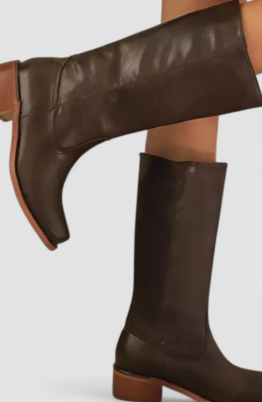 Women's Smooth Leather Stacked-Heel Tall Boots for Weekends – view 2