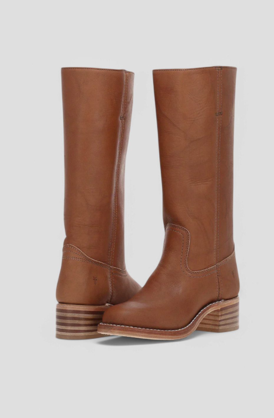 Women's Smooth Leather Stacked-Heel Tall Boots for Weekends – Brown