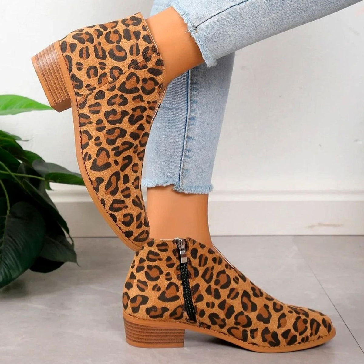 Women's Leopard Print Side-Zip Block-Heel Boots for Work – view 2