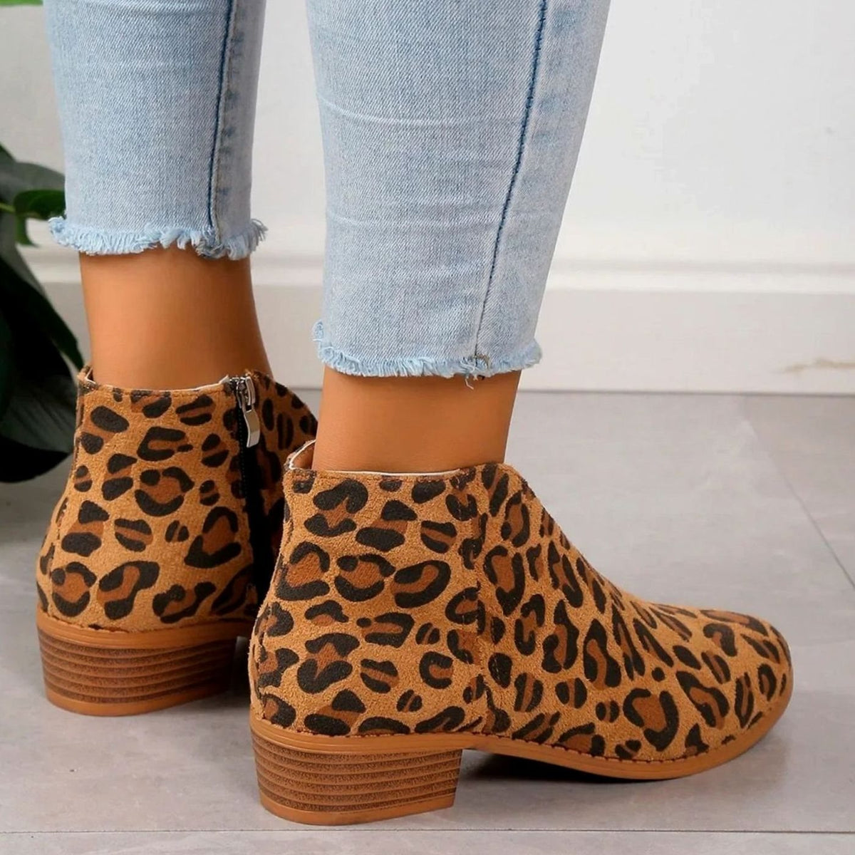 Women's Leopard Print Side-Zip Block-Heel Boots for Work – view 3