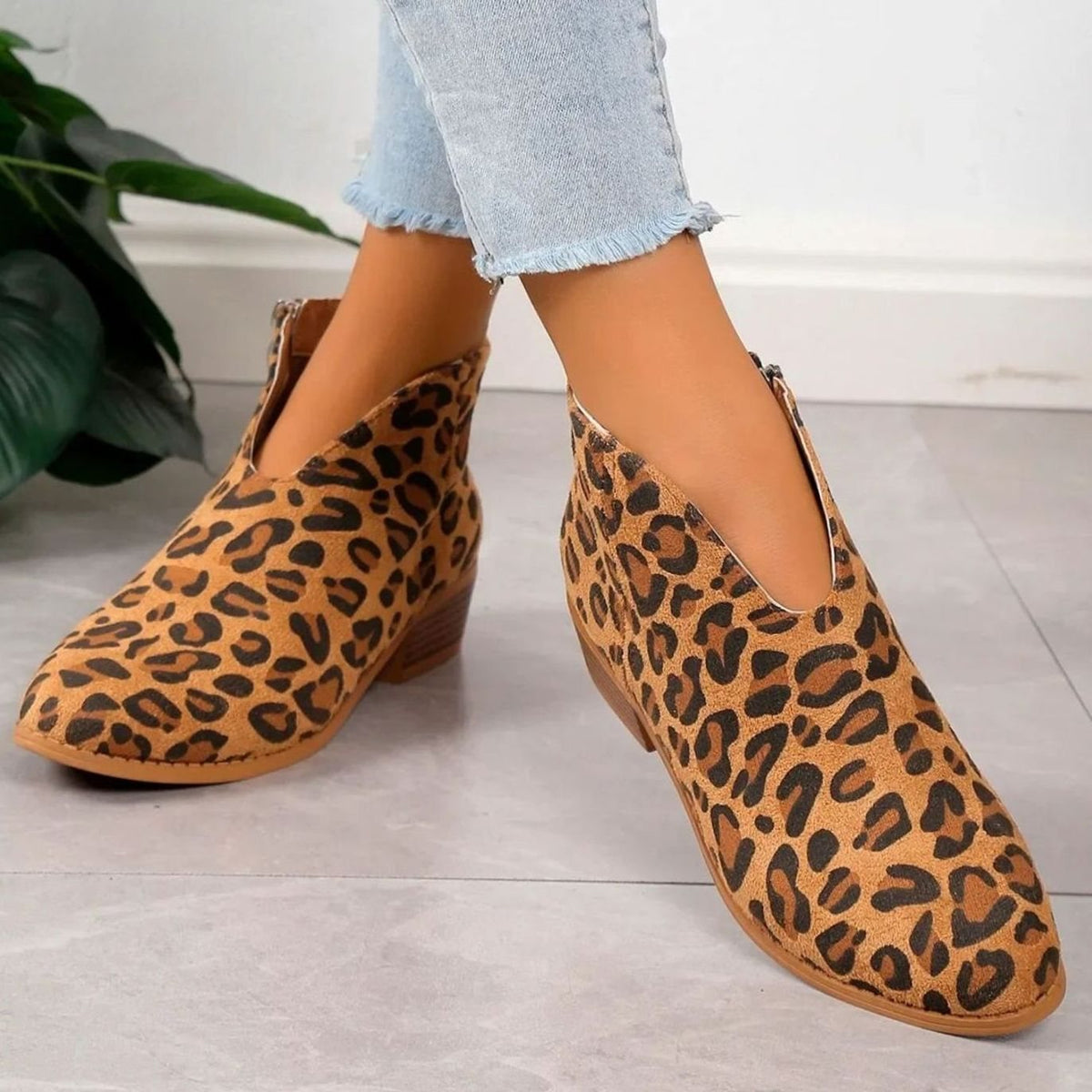 Women's Leopard Print Side-Zip Block-Heel Boots for Work – view 4