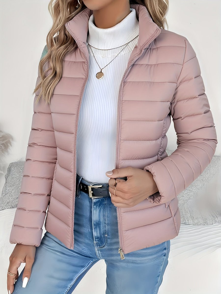 Women's Light-Weight Padded Puffer Coat with Stand Collar – view 2