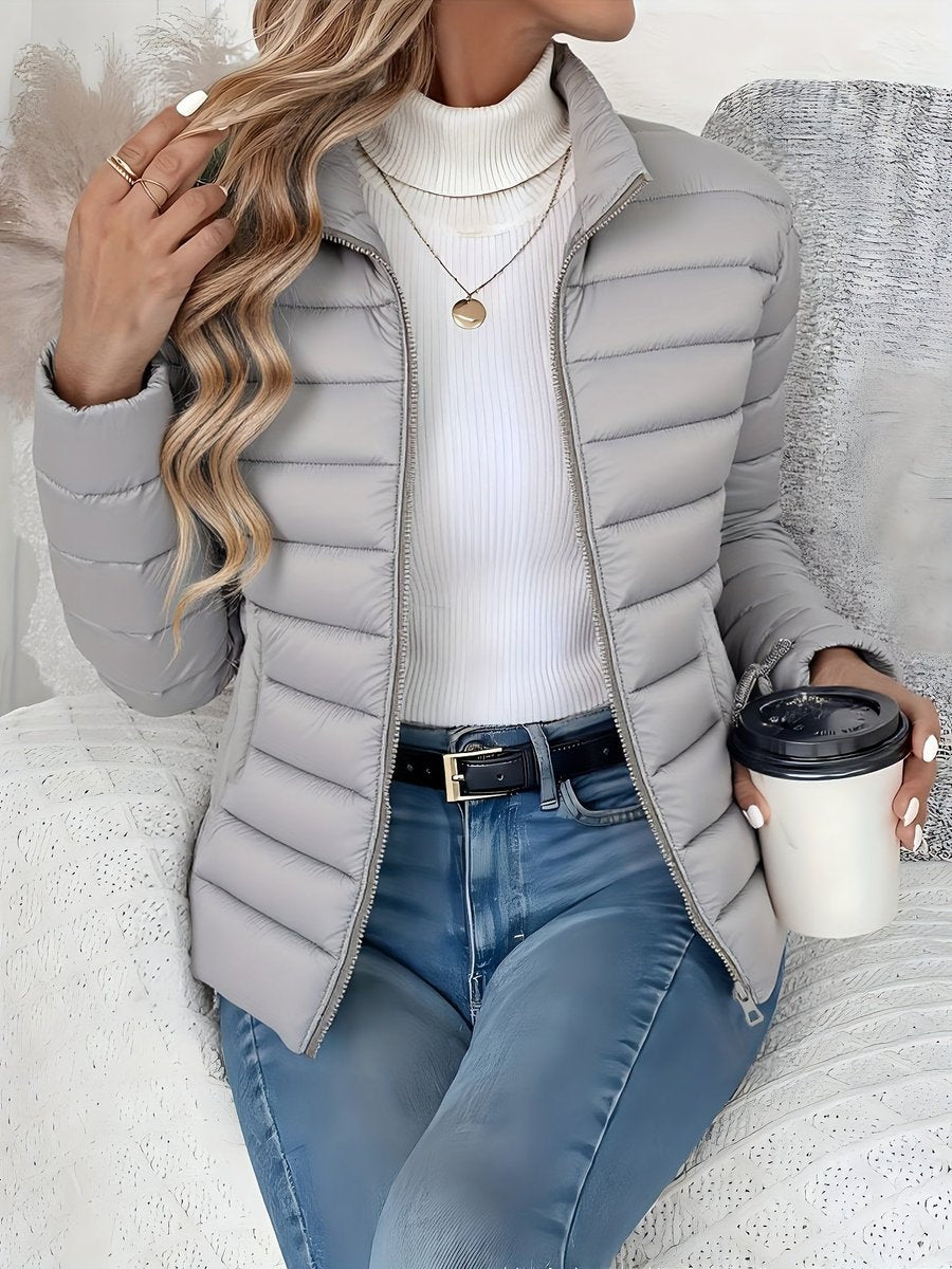 Women's Light-Weight Padded Puffer Coat with Stand Collar – view 4