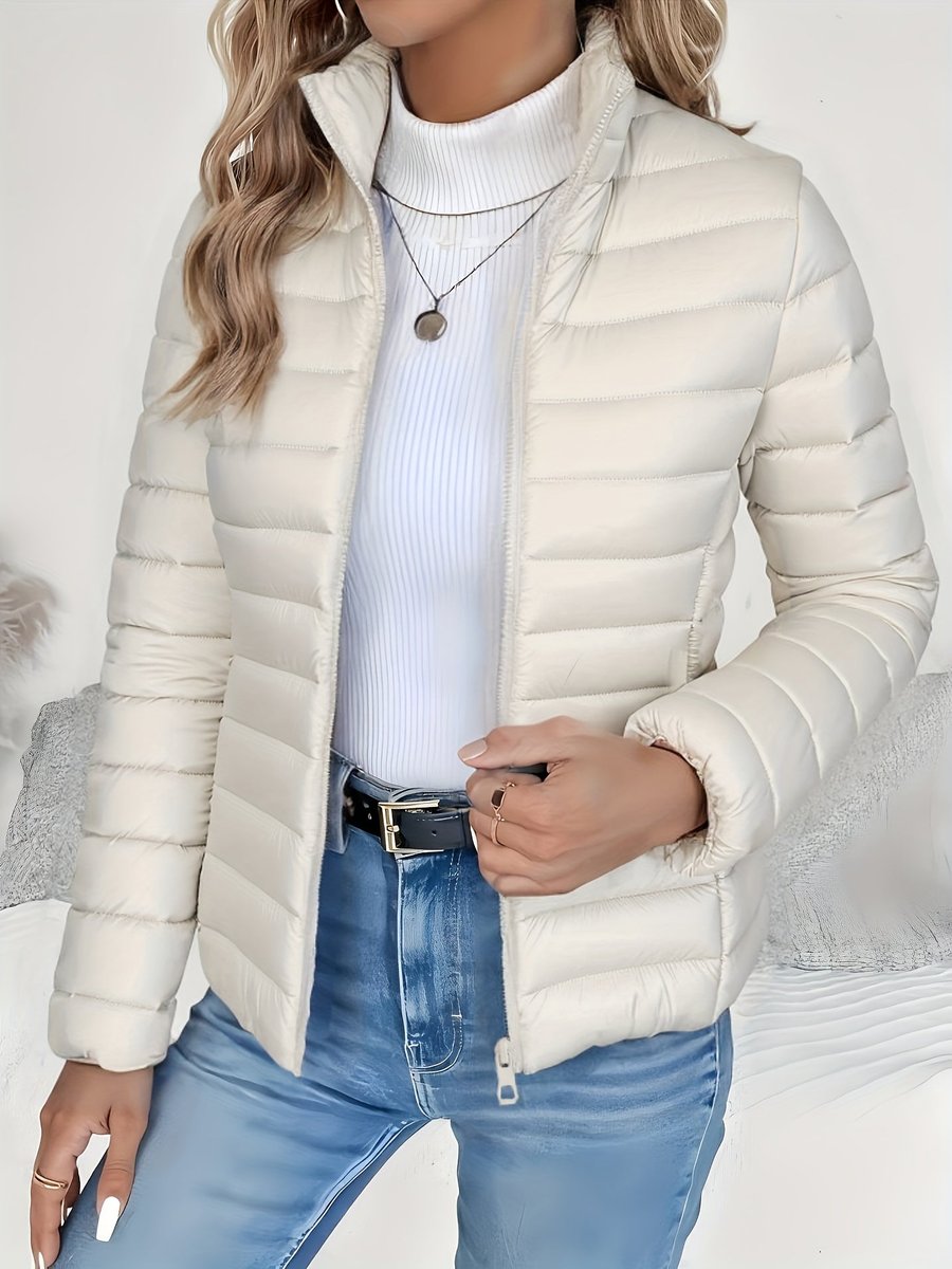 Women's Light-Weight Padded Puffer Coat with Stand Collar – view 6