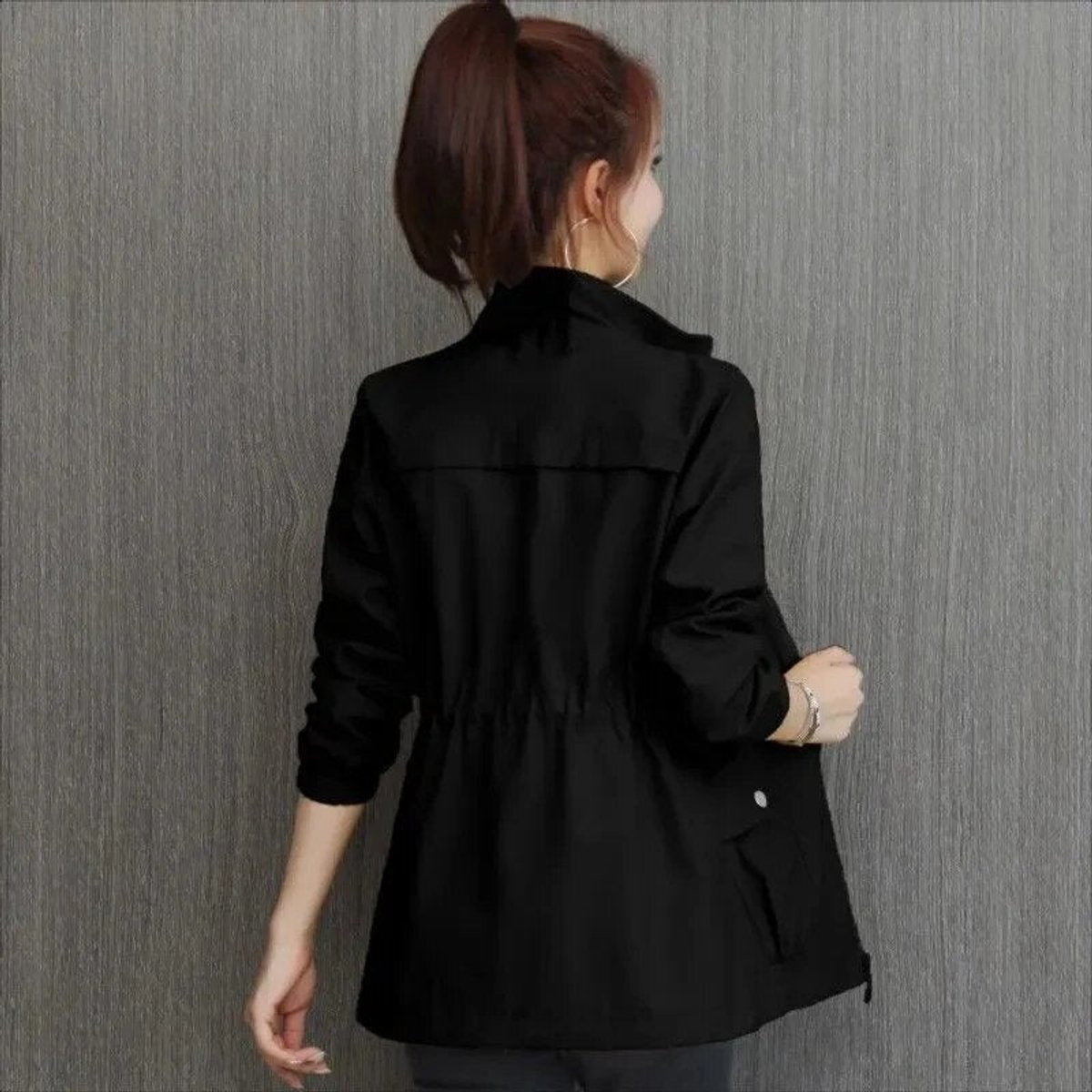 Women's Light-Weight Tie-Waist Bomber Jacket – Black