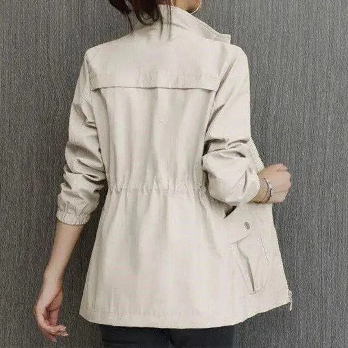 Women's Light-Weight Tie-Waist Bomber Jacket – Beige