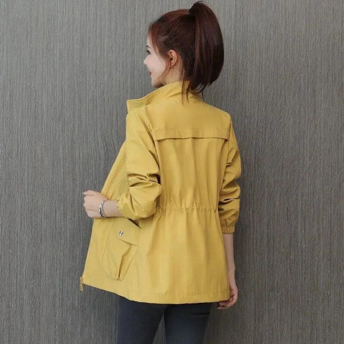 Women's Light-Weight Tie-Waist Bomber Jacket – Yellow