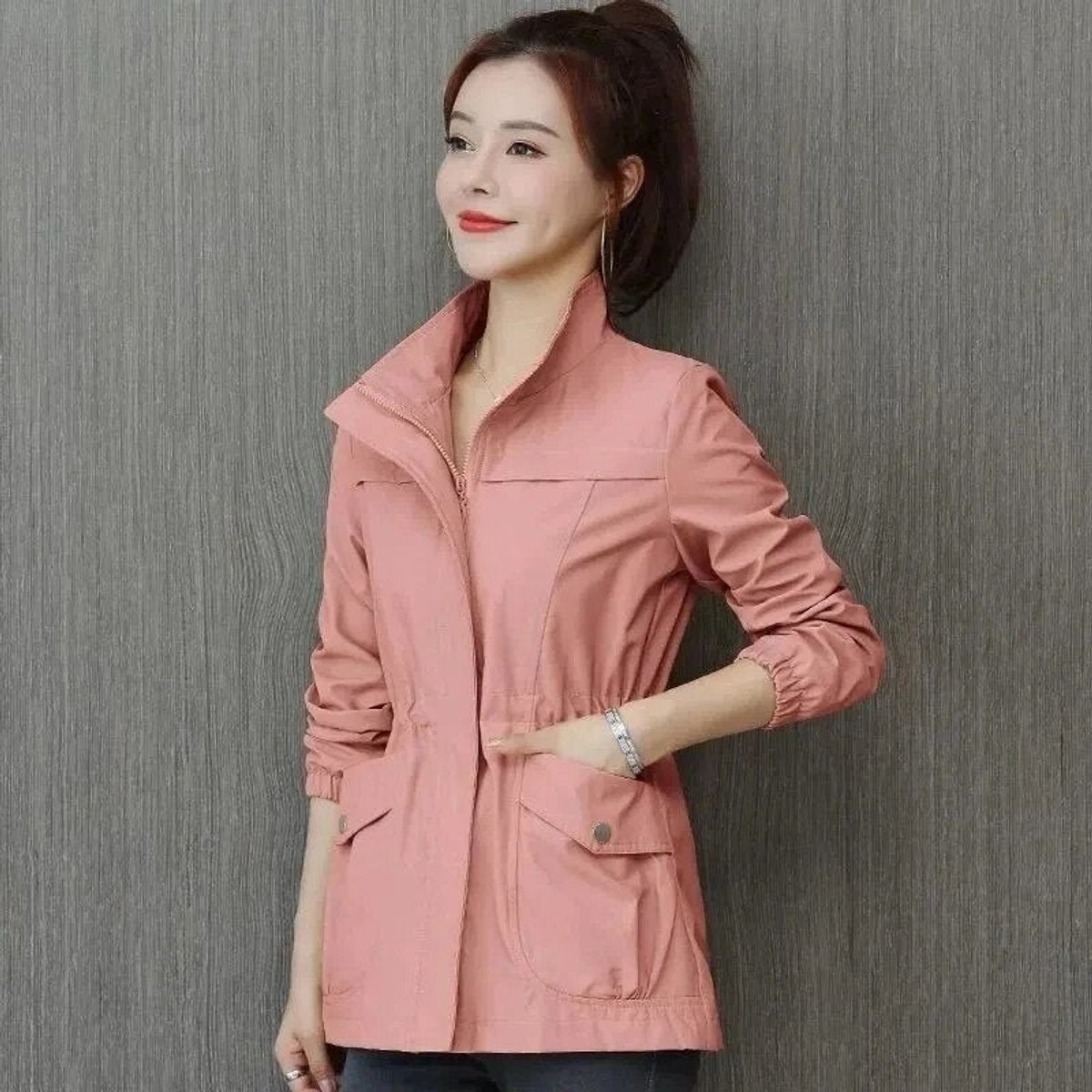 Women's Light-Weight Tie-Waist Bomber Jacket – Pink