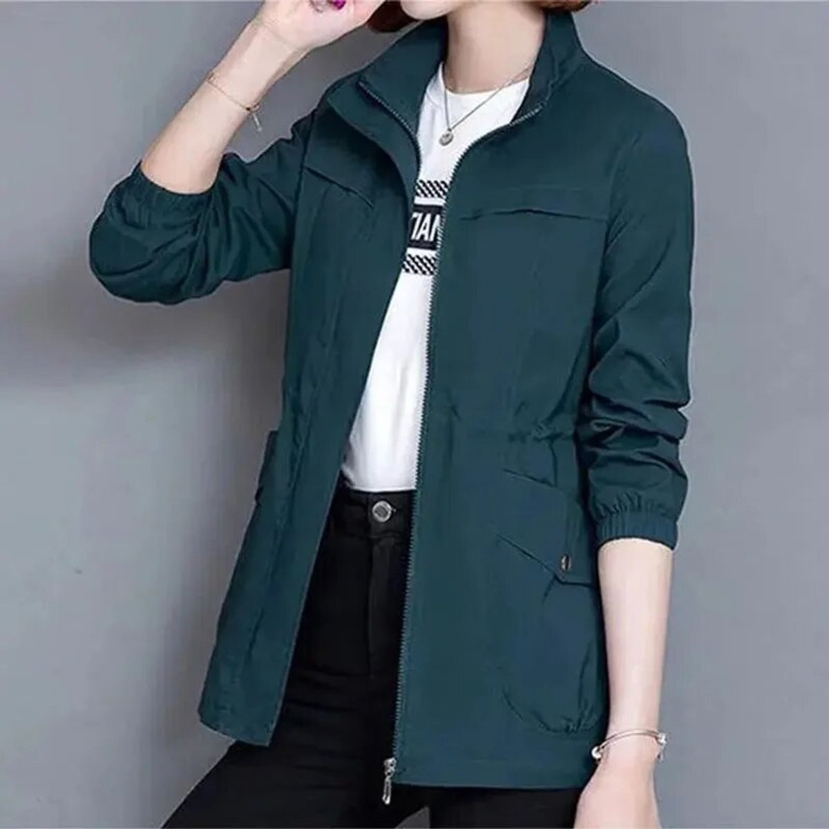 Women's Light-Weight Tie-Waist Bomber Jacket – Blue